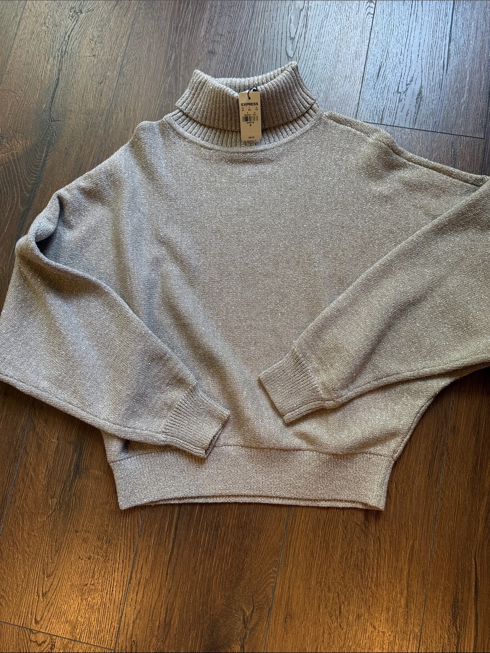 Express Metallic Taupe Turtleneck Sweater Medium